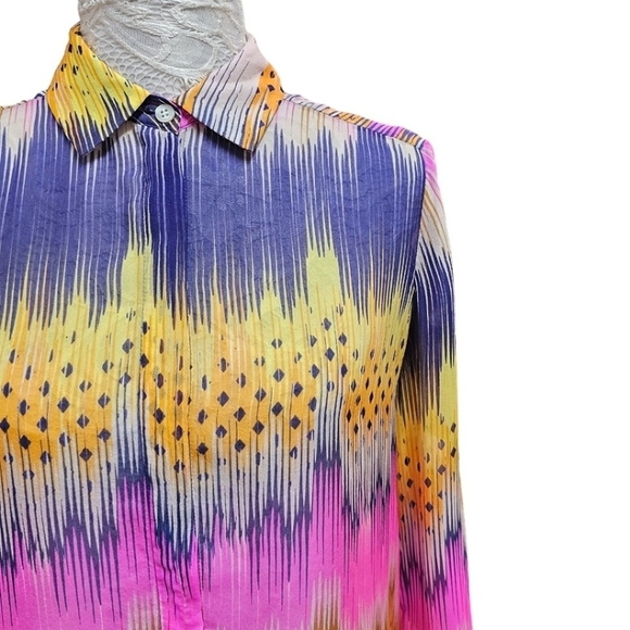 Anthropologie Leifsdottir Colorful All Silk Button Up Long Sleeve Blouse Size 0 - Picture 7 of 12